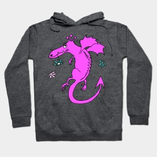 cute happy dragon in pink with flowers Hoodie